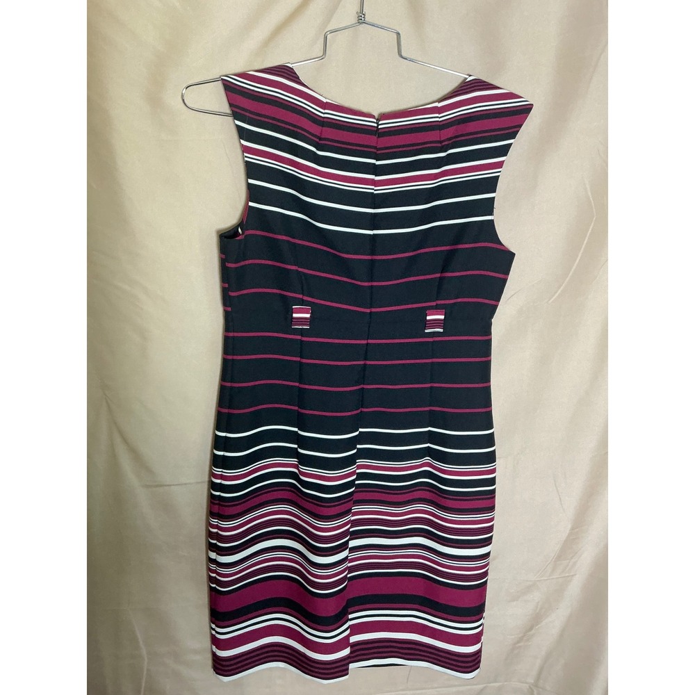 Shelby Palmer Sheath Dress Womens 12 Black Burgundy Striped Sleeveless Excellent - Picture 9 of 15